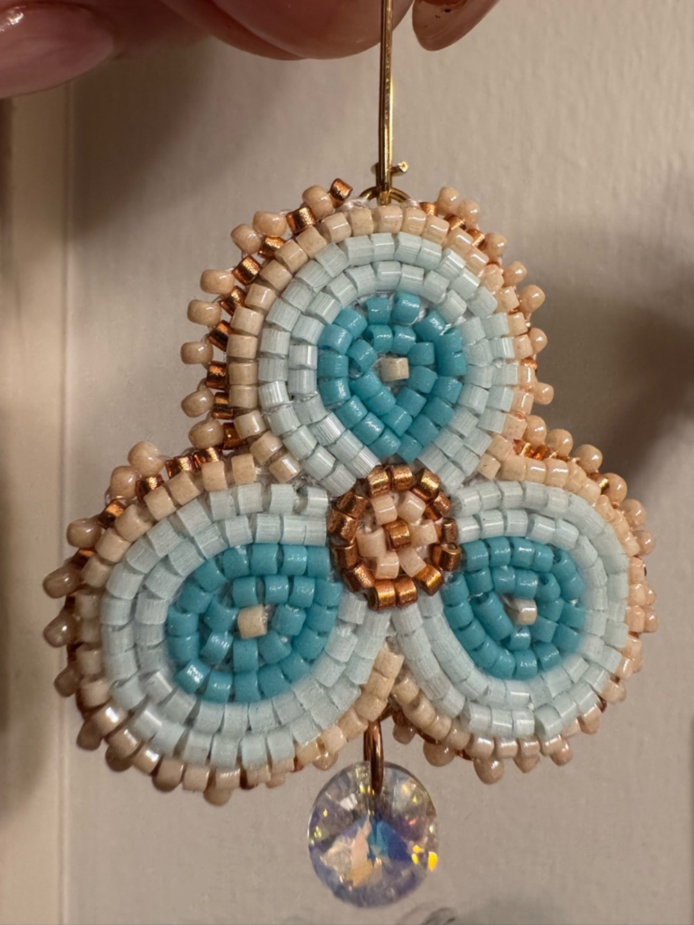Handmade Beaded Turquoise & Cream Trio Drop Earring